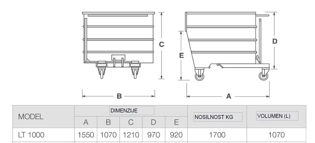 Prekucni zabojnik na kolesih LT 1000 | 1070 l.